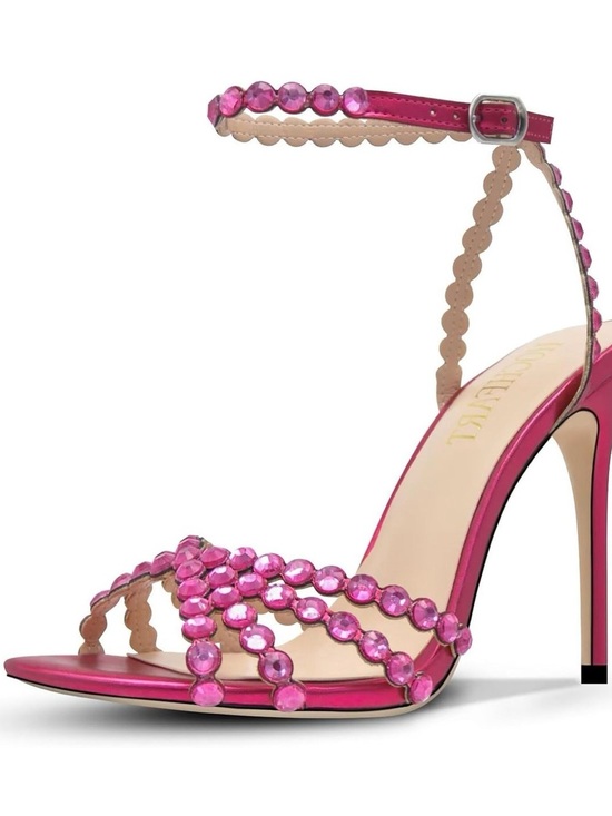 Hochfart Shoes - Hochfart Women’s Pink Rhinestone Strap Stiletto High Heel Sandals - US Size 6.5